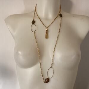 2105NIP Love Ashley 32" Goldtone Vintage Long Retro Chain Necklace w/Oval Stones
